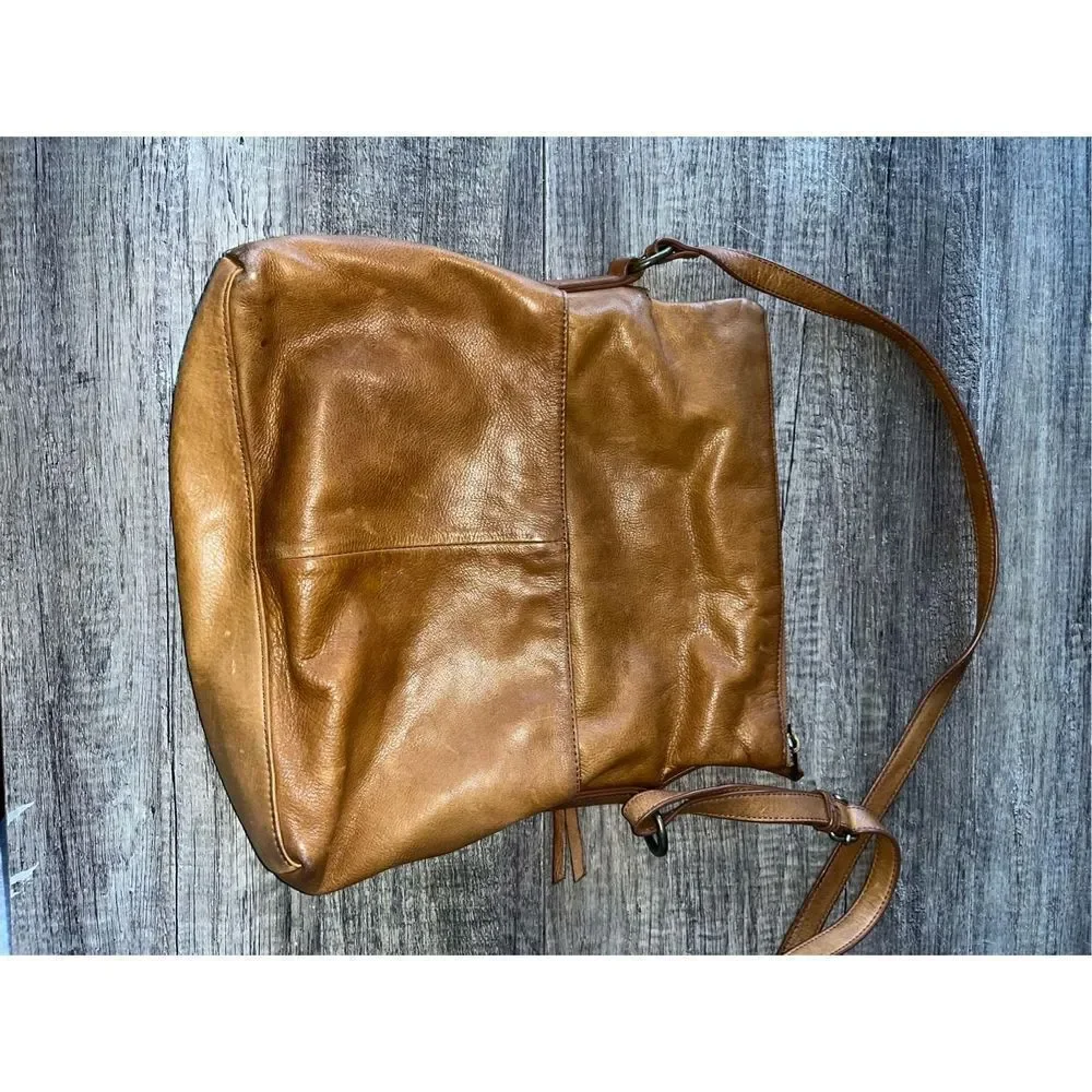 Margot Genuine Leather Foldover Hobo Handbag Crossbody Brown